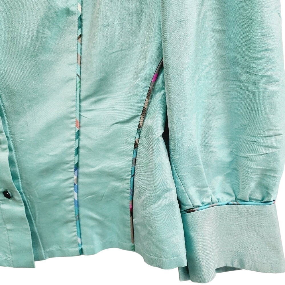 Marisa Baratelli Aqua Blue 100% Thai Silk Button Up Blouse Top Size 10 - Picture 5 of 8